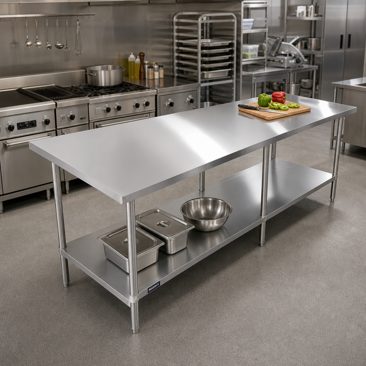 Product image #2 for Sapphire 120" x 36" 16-Gauge 304 Stainless Steel Work Table with Adjustable Undershelf