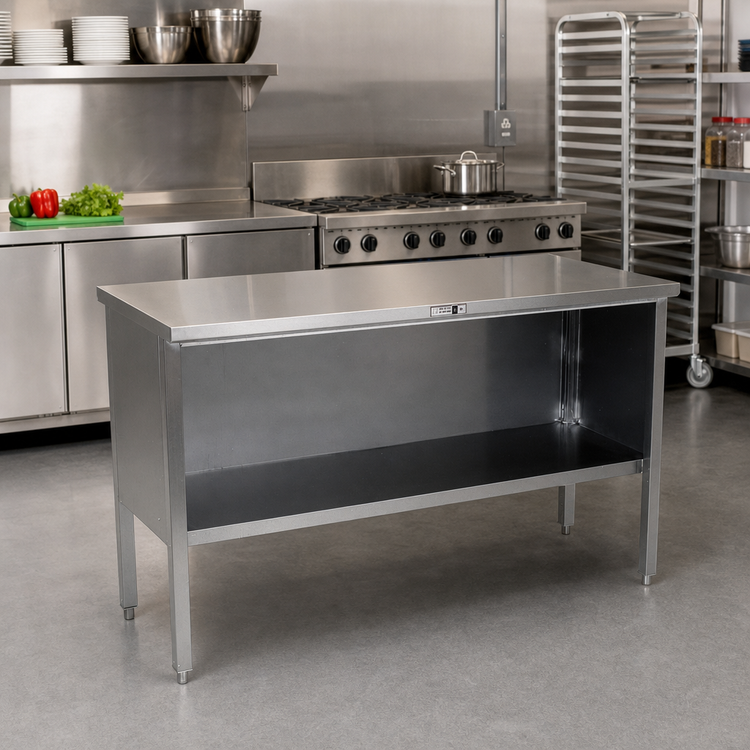 Product image #2 for Open Front Enclosed Base Work Table with 14-Gauge Stainless Steel Flat Top, 36 x 30 Inches