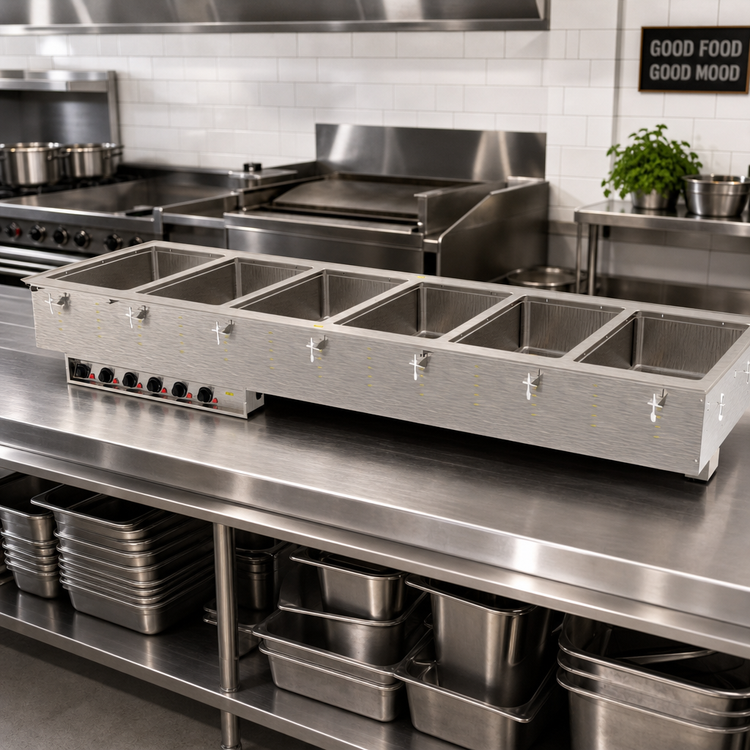 Product image #2 for Vollrath 6-Well Drop-In Electric Hot Food Well Unit with Manifold Drain, Wet Operation, Infinite Controls, 240V, Marine-Grade Stainless Steel