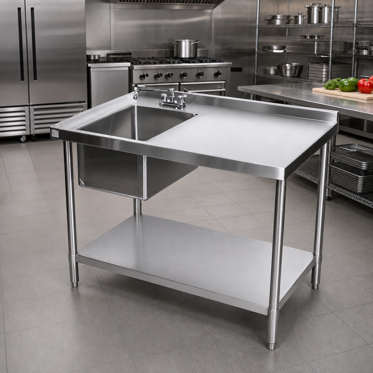 Product image #2 for Stainless Steel Work Table with Left-Side Prep Sink and Undershelf, 60 x 30 x 37 Inches