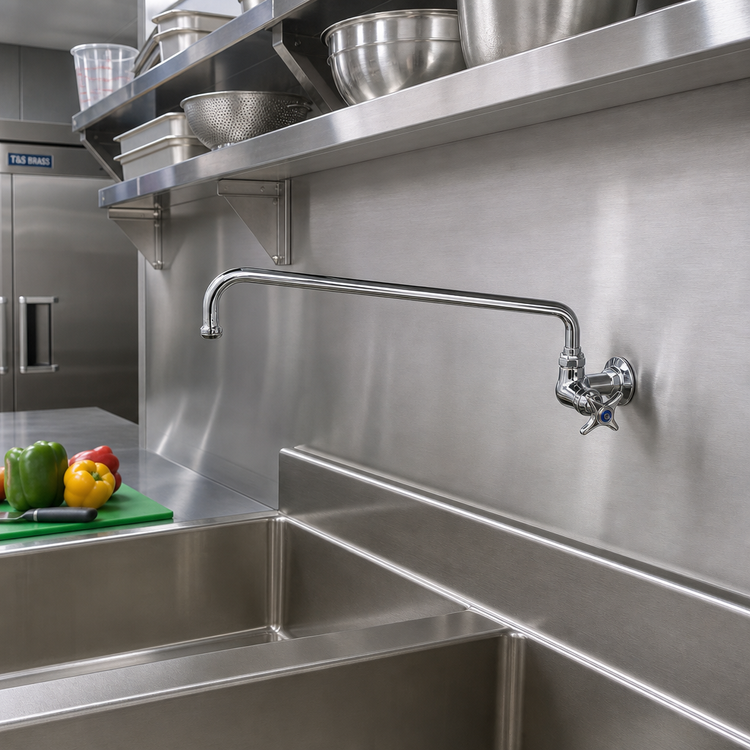 Product image #2 for T&S Brass B-0212 Single-Temperature Wall-Mount Pantry Faucet with 6-Inch Swing Nozzle