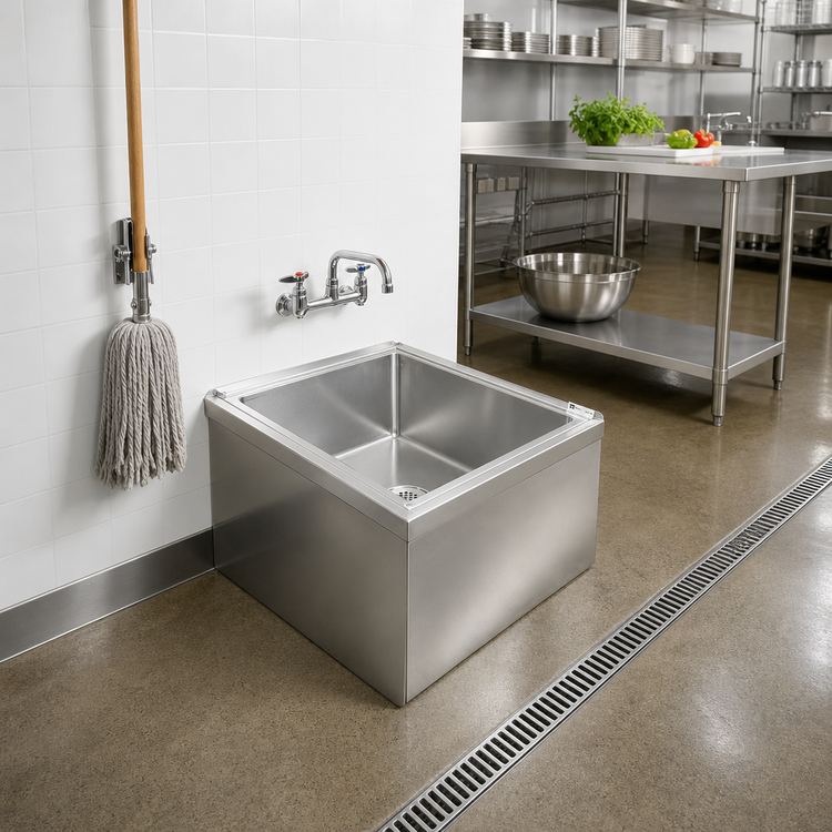 Product image #2 for John Boos Floor-Mounted Stainless Steel Mop Sink with 24 x 24 x 12 Inch Compartment