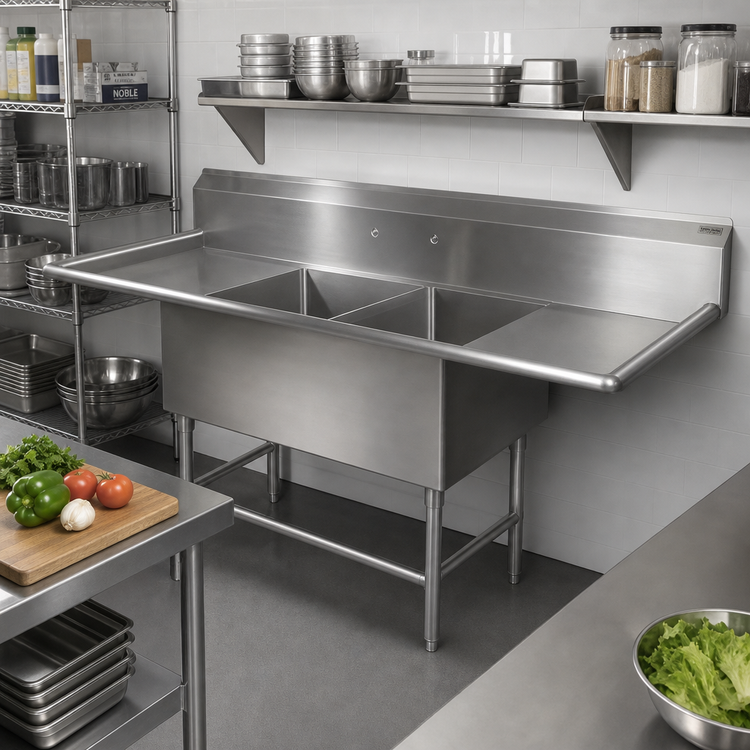 Product image #2 for John Boos Pro-Bowl 2-Compartment Stainless Steel Sink with Left and Right Drainboards, 83-1/4" W x 25-1/2" D