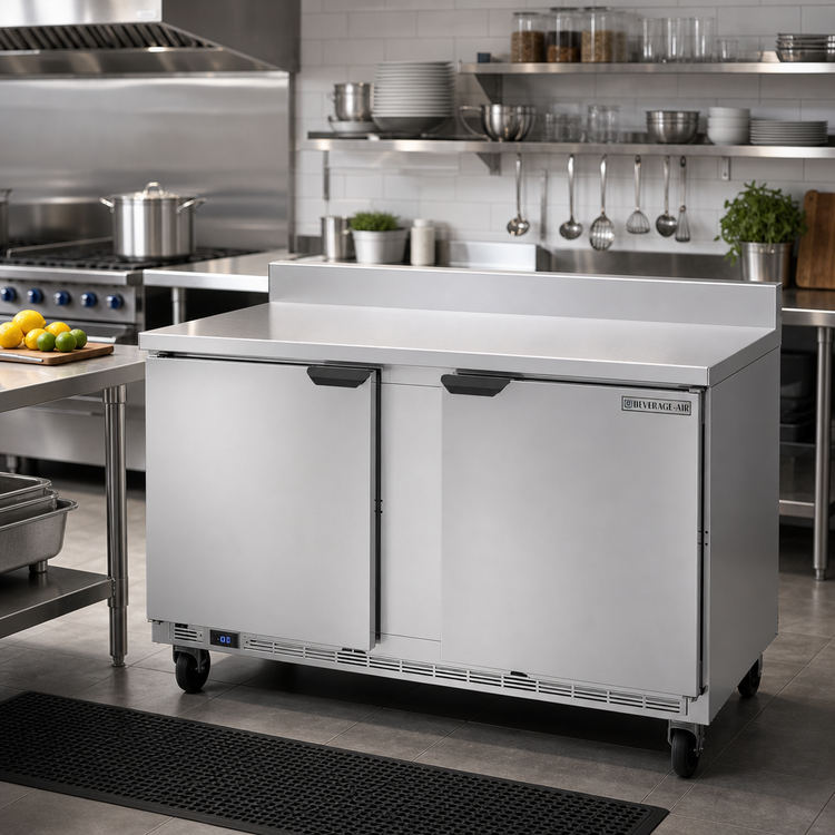 Product image #2 for Beverage-Air 60-Inch Two-Section Worktop Freezer with Solid Doors and Foamed-In-Place Backsplash