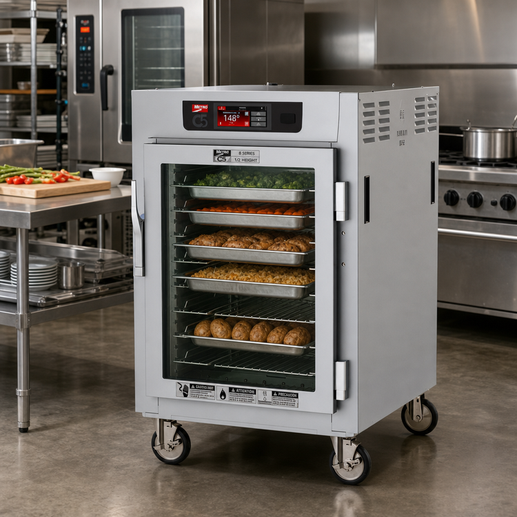 Product image #2 for Metro C5 8 Series 1/2 Height Mobile Heated Holding Cabinet with Glass Doors and Universal Wire Slides