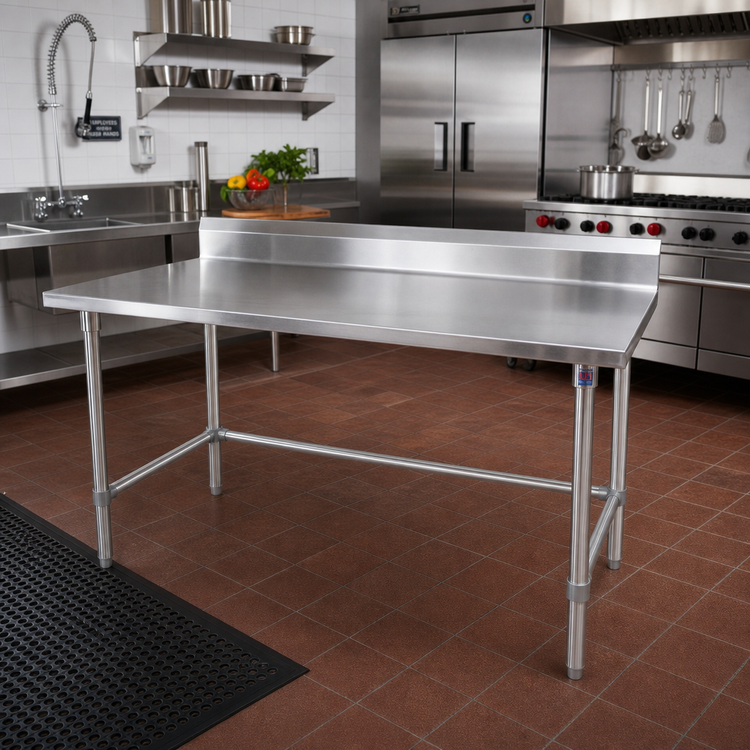 Product image #2 for John Boos Stallion 72 Inch x 30 Inch Stainless Steel Work Table with 5 Inch Backsplash and Safety Edge