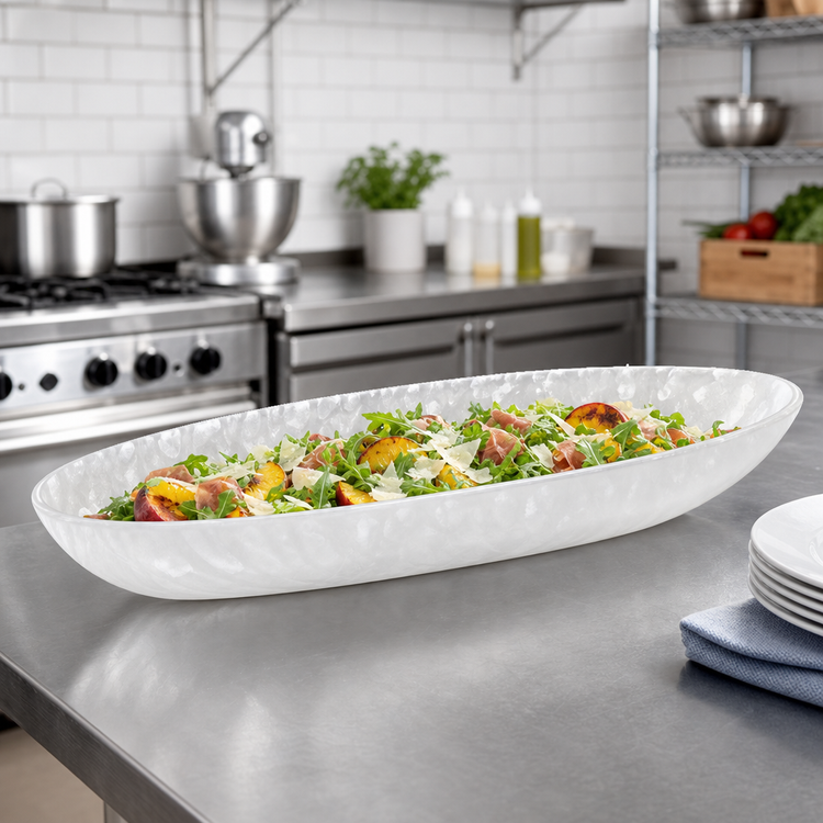 Product image #2 for American Metalcraft Translucence Collection Oblong Resin Boat Bowl, 169 oz., White Swirl