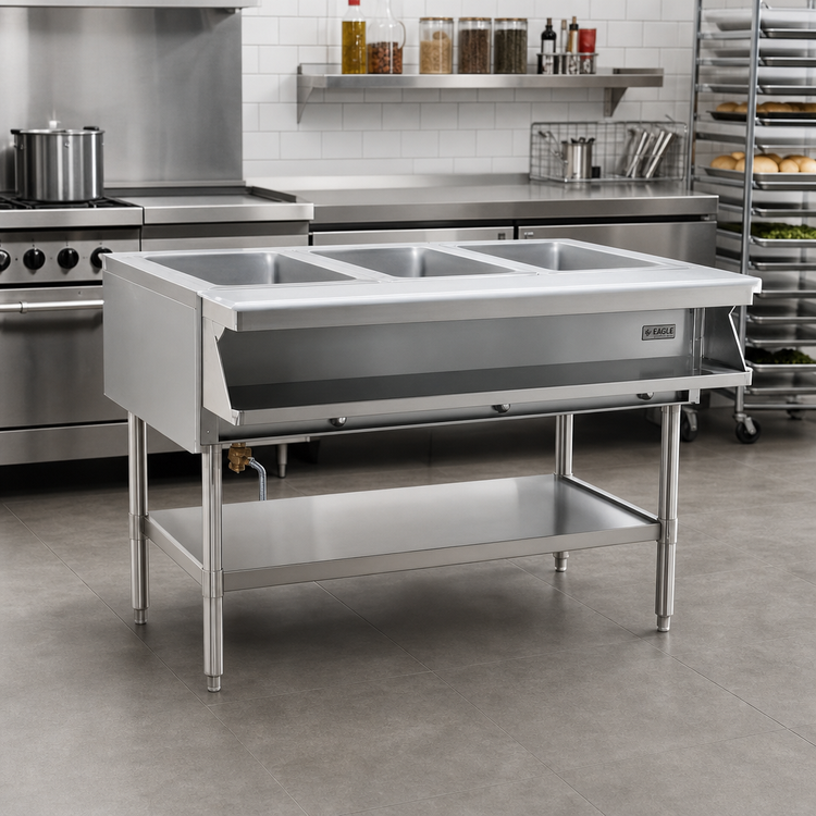 Product image #2 for Eagle Group 48-Inch 208V Electric Sealed Well Hot Food Table with Open Shelf Base, 3 Wells