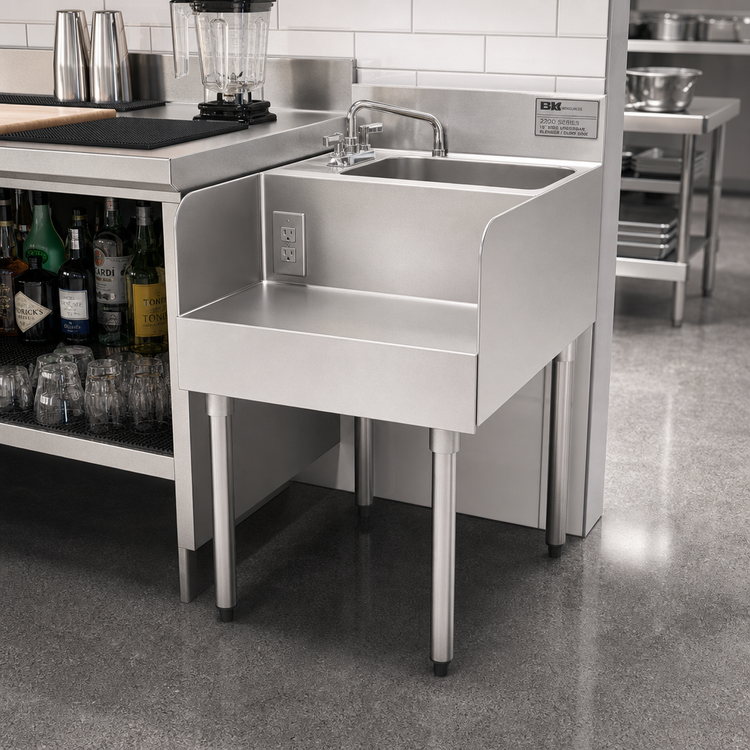 Product image #2 for 2200 Series 18-Inch Wide Underbar Blender/Dump Sink Modular Add-On Station with Faucet, Basket Drain, and Duplex Receptacle