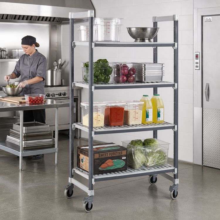 Product image #2 for Cambro Camshelving Elements XTRA 4-Tier Vented Mobile Starter Unit, 21 x 60 x 78-1/4 Inches, Speckled Gray