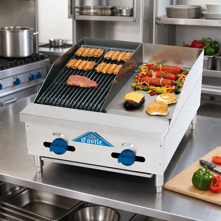 Product image #2 for Comstock-Castle Countertop Gas Char-Broiler/Griddle Combination, 24 x 32 Inch Frame, 55,000 BTU