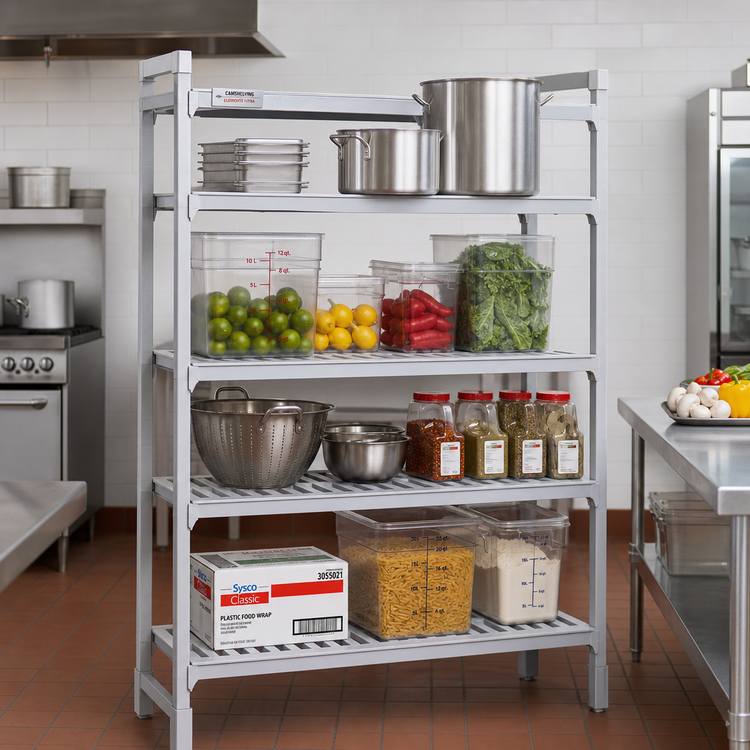 Product image #2 for Cambro Camshelving Elements XTRA 42" Wide x 21" Deep 4-Shelf Vented Universal Shelf Kit, Speckled Gray