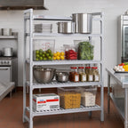Thumbnail image #2 for Cambro Camshelving® Elements EXSK2142V4480 Universal 4-Shelf Vented Polymer Shelving Kit, 42"W x 21"D, Speckled Gray