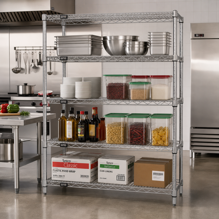 Product image #2 for Quantum 72"W x 36"D x 54"H Stationary Wire Shelving Starter Kit, 4-Shelf, 304 Stainless Steel