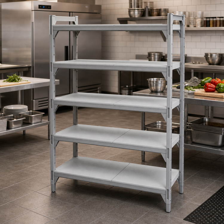 Product image #3 for Cambro Camshelving Premium 5-Shelf Solid Shelf Kit, 18 x 36 Inches, Speckled Gray