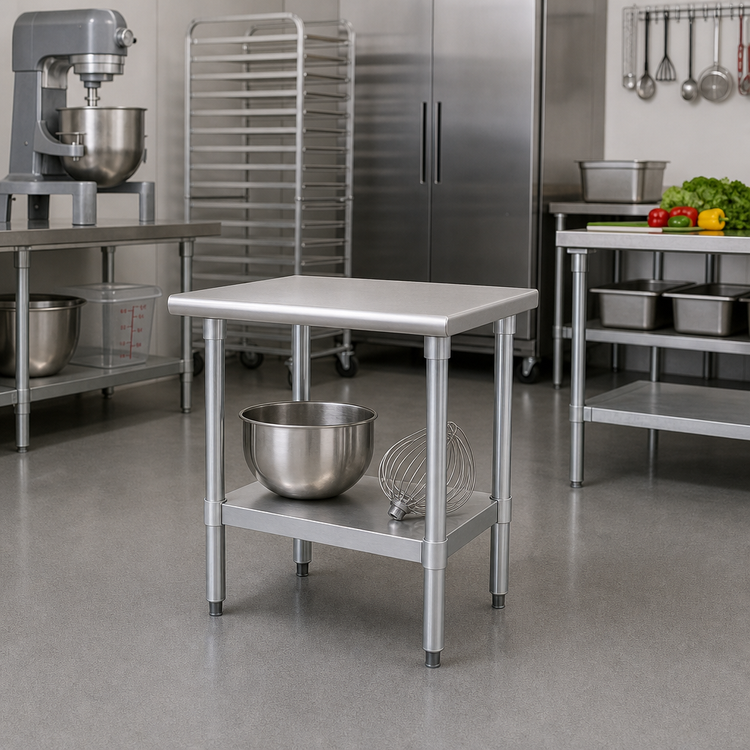 Product image #2 for 36 x 36 Inch Stationary Stainless Steel Mixer Stand with Adjustable Undershelf, 24 Inch High
