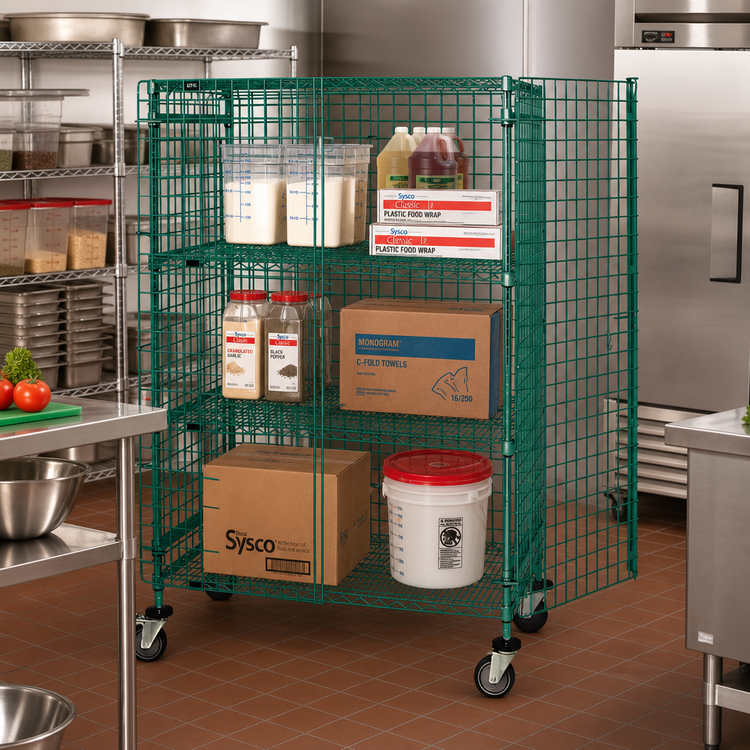 Product image #2 for Quantum Mobile Security Cage with 2 Intermediate Shelves, 48 x 24 x 69 Inches, Green Epoxy