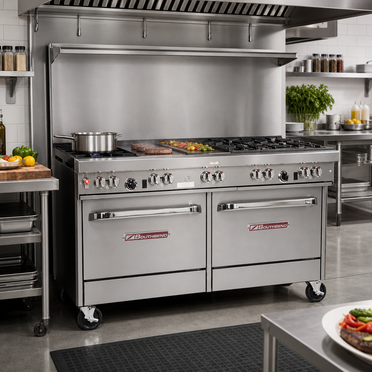 Product image #2 for Southbend Ultimate 60-Inch Gas Restaurant Range with 4 Open Burners, 36-Inch Griddle, Standard Oven and Cabinet Base