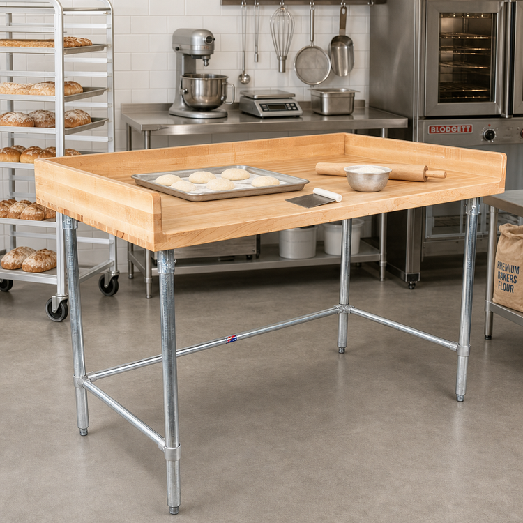 Product image #2 for BK Resources 48" x 36" Hard Maple Bakers' Table with Galvanized Open Base