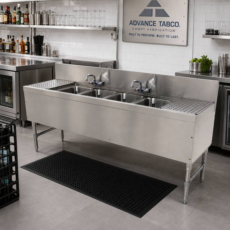 Product image #2 for Advance Tabco Prestige Supreme 4-Compartment Stainless Steel Underbar Sink Unit with Left and Right Drainboards