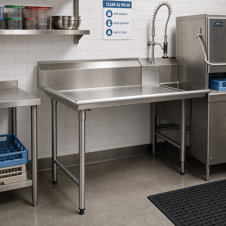 Product image #2 for BlendPort® 36-Inch Straight Clean Dishtable, Right-to-Left Operation, 10-Inch Backsplash, 16-Gauge 304 Stainless Steel