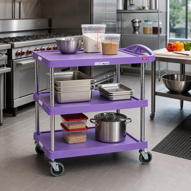 Product image #2 for Metro myCart Series 3-Shelf Purple Polymer Utility Cart, 400 lb Capacity