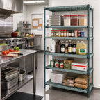 Thumbnail image #2 for Quantum WR74-2460WPM-5 5-Tier Stationary Wire Plastic Mat Shelving Unit, 60W x 24D x 74H, Green Epoxy