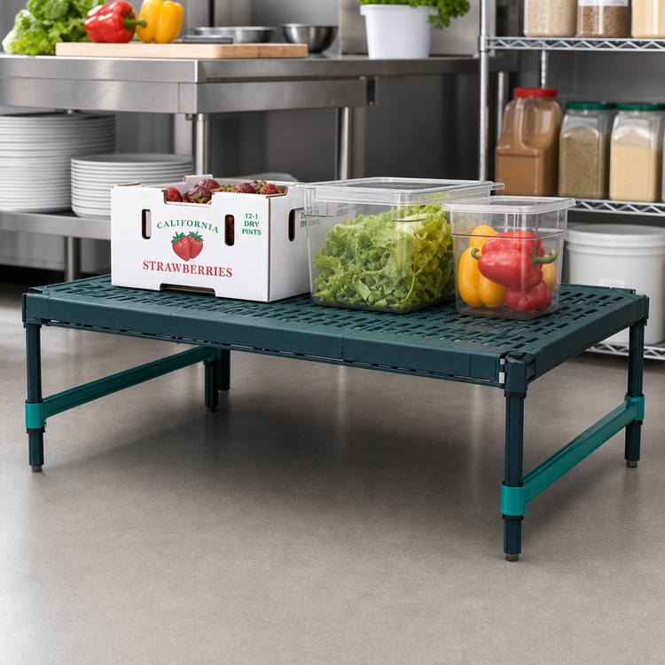 Product image #2 for QuadPlus Mobile Dunnage Rack with Louvered Polypropylene Mat, 48 x 18 x 14 in., 800 lb. Capacity