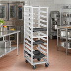 Thumbnail image #2 for Channel Manufacturing T446A3 Aluminum Trapezoidal End-Load Cafeteria Tray Rack, 14-Tray, 5-Inch Swivel Casters