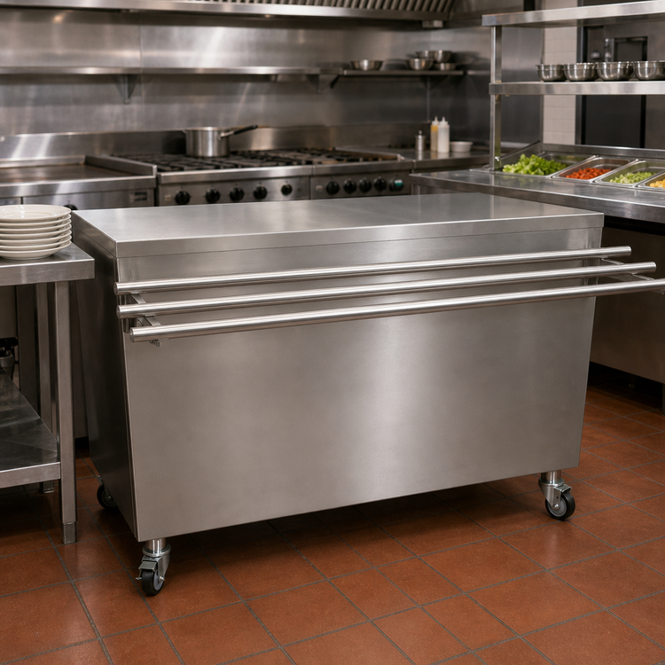 Product image #2 for BK Resources 60-Inch x 30-Inch Stainless Steel Serving Counter with Sliding Door and Drop Shelf