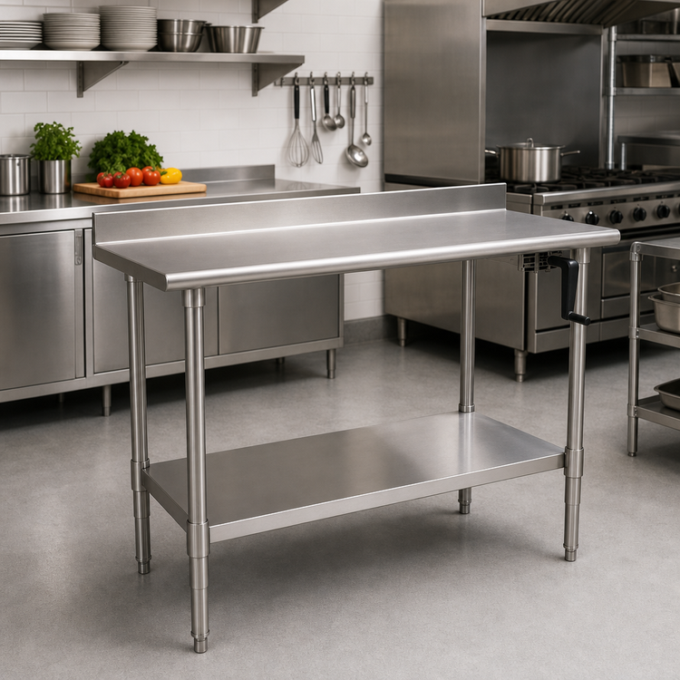 Product image #2 for AdjusTable ADA/Ergonomic Height Adjustable Stainless Steel Work Table with 4-Inch Backsplash and Undershelf, 60 x 24 Inches