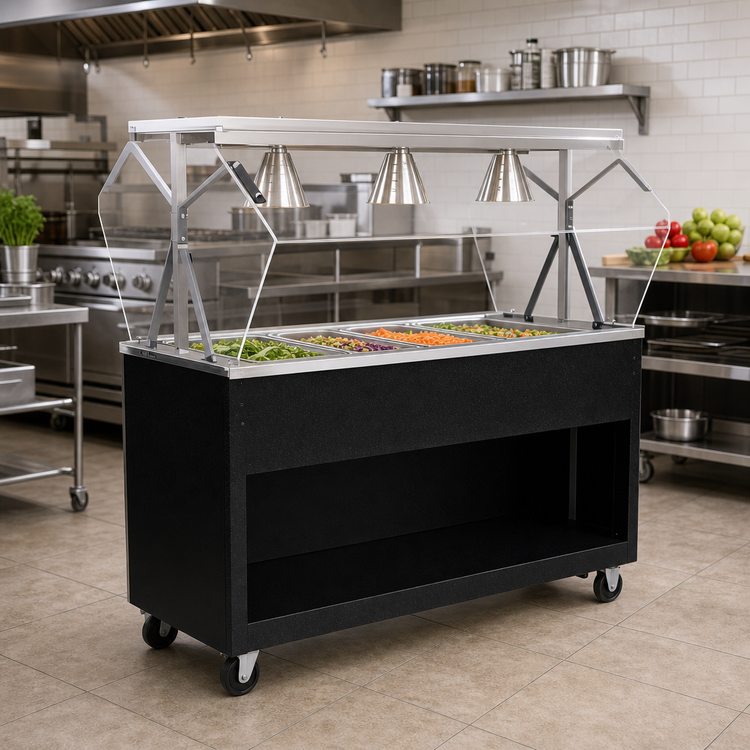 Product image #2 for Vollrath 2-Series Affordable Portable 60-Inch 4-Pan Non-Refrigerated Cold Food Station with Buffet Breath Guard and Open Storage Base, Granite Finish
