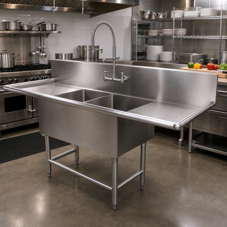 Product image #2 for John Boos Pro-Bowl 2-Compartment 14-Gauge Stainless Steel Sink with Left and Right Drainboards