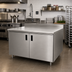 Thumbnail image #2 for Advance Tabco 84-Inch x 30-Inch Enclosed Stainless Steel Work Table with Cabinet Base, Hinged Doors, and 5-Inch Backsplash