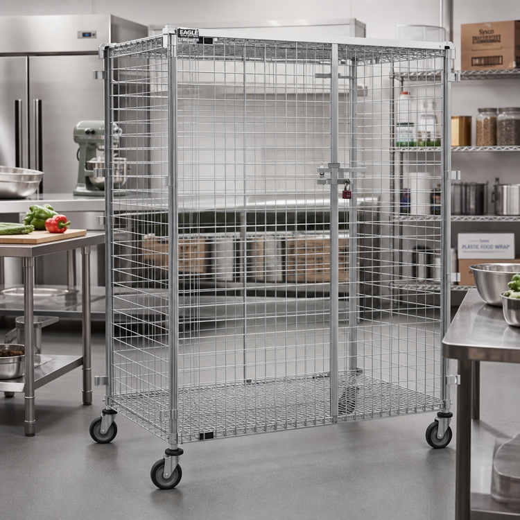 Product image #2 for Eagle Group QuadTruss Mobile Wire Security Cage with Padlock-Ready Double Doors and Casters