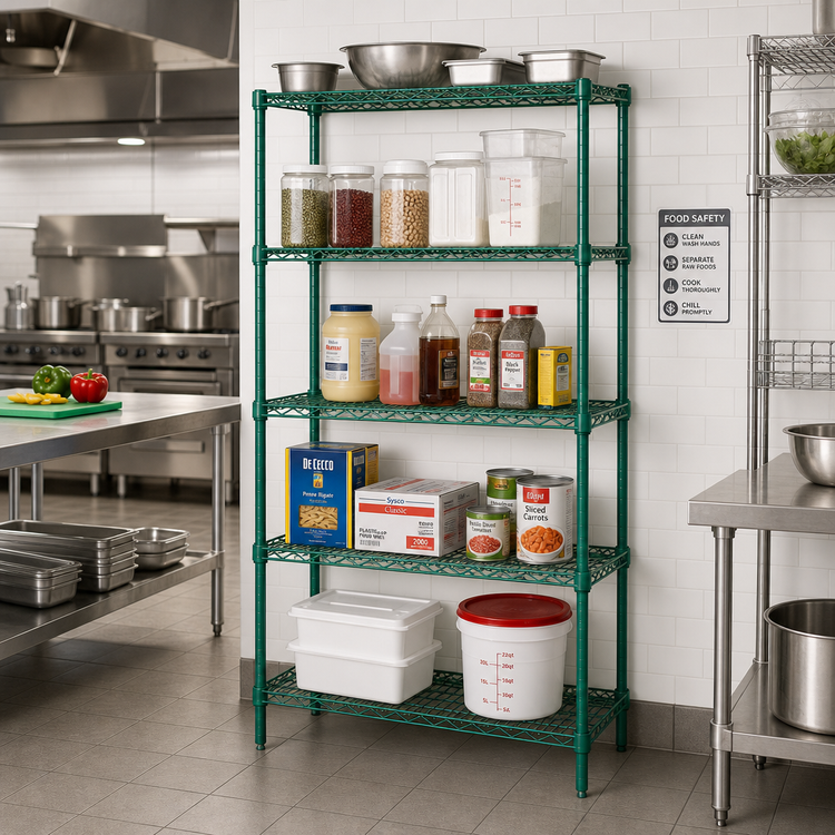 Product image #2 for Quantum 24"W x 14"D x 63"H Wire Shelving Starter Kit with 5 Shelves, Green Epoxy Antimicrobial Finish
