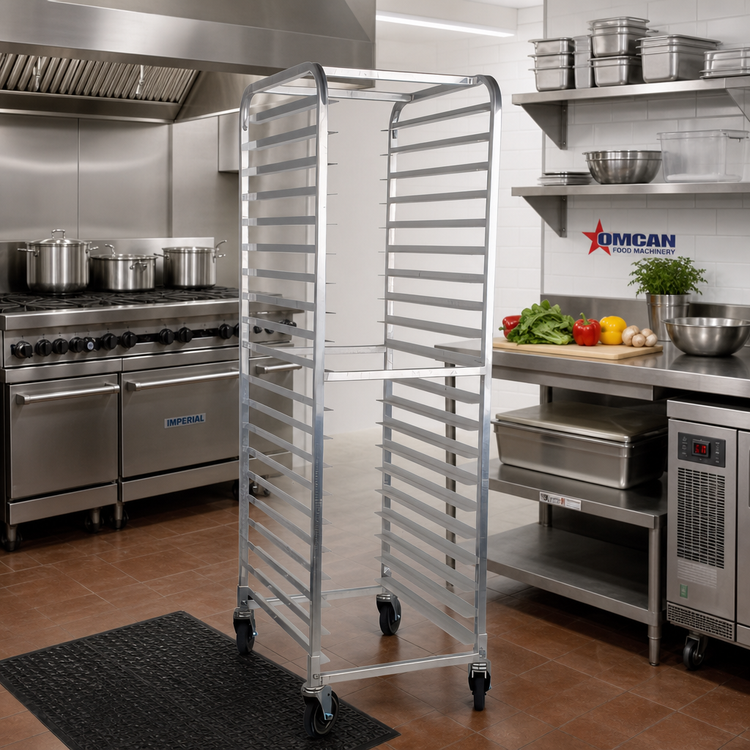 Product image #2 for Omcan USA Mobile End-Load Open-Side Steam Table Pan Rack, 20 Pan Capacity, Aluminum