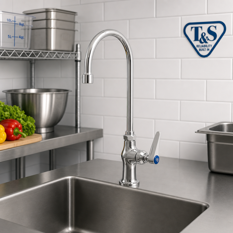 Product image #2 for T&S Brass Single Pantry Deck-Mount Faucet with 5-3/4" Swivel/Rigid Gooseneck and 1.5 GPM Vandal-Resistant Aerator
