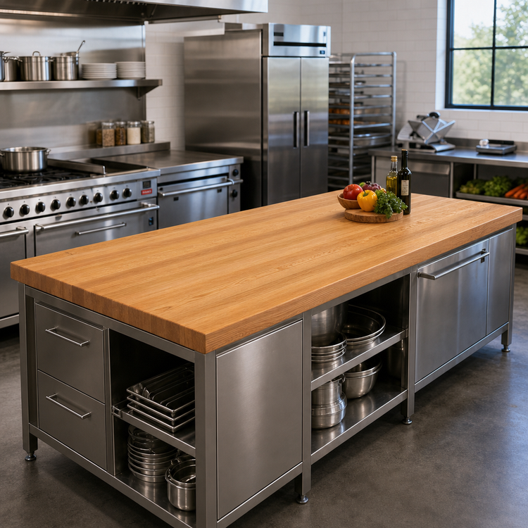 Product image #2 for John Boos Appalachian Red Oak Island Countertop, 108 x 42 x 1.5 Inch, Edge Grain, Varnique Finish