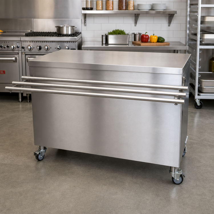 Product image #2 for BK Resources 48 Inch x 24 Inch Stainless Steel Stationary Serving Counter with Hinged Door and Drop Shelf