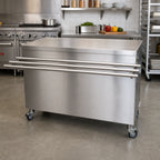 Thumbnail image #2 for BK Resources SECT-2448H 48 x 24 Inch Stainless Steel Stationary Serving Counter with Hinged Door, Solid Top, and Tray Drop Shelf