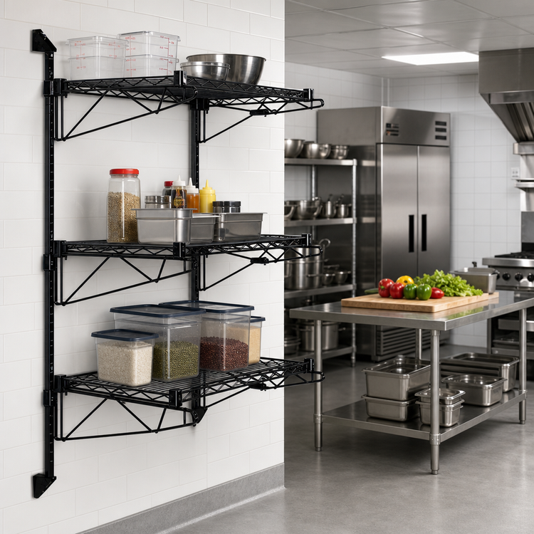Product image #2 for Quantum Wall-Mount Cantilever Starter Shelving Unit with 3 Wire Shelves