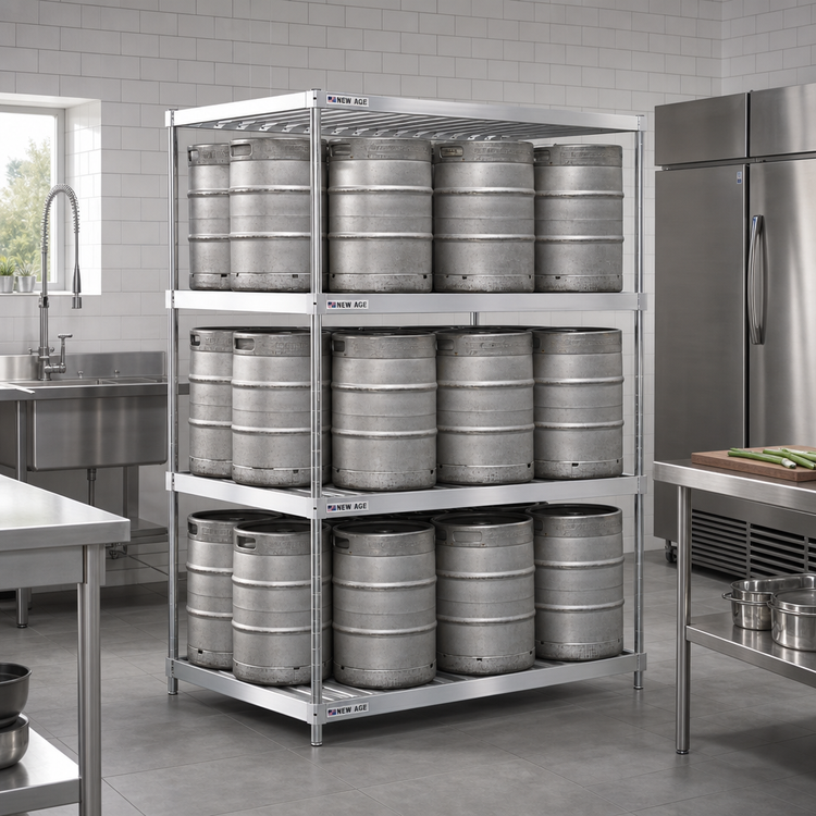 Product image #2 for New Age 93-Inch Wide Double-Deep Aluminum Keg Rack, 20 Keg Capacity