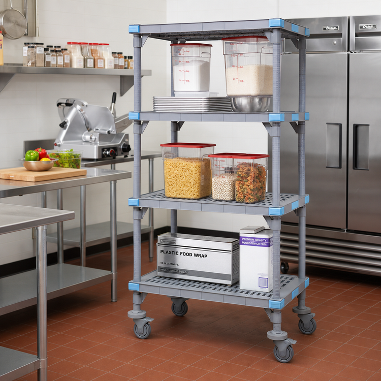 Product image #2 for Quantum Millenia Mobile Polymer Shelving Starter Unit, 24 x 24 x 86 Inches, 4-Shelf, Gray