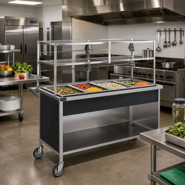 Product image #2 for Atlas Metal CAIC-6 6-Pan Ice Cooled Cold Food Serving Counter, 91-1/4" L