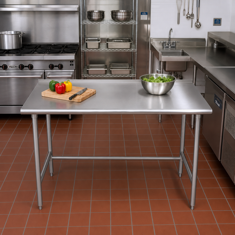 Product image #2 for Advance Tabco 60" x 24" 16 Gauge 430 Stainless Steel Work Table with 1-1/2" Rear Up-Turn and Open Base
