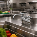Thumbnail image #2 for T&S Brass B-1112-XS 4-Inch Deck-Mount Workboard Faucet with 10-Inch Swing Spout, Quarter-Turn Lever Handles, Low-Lead