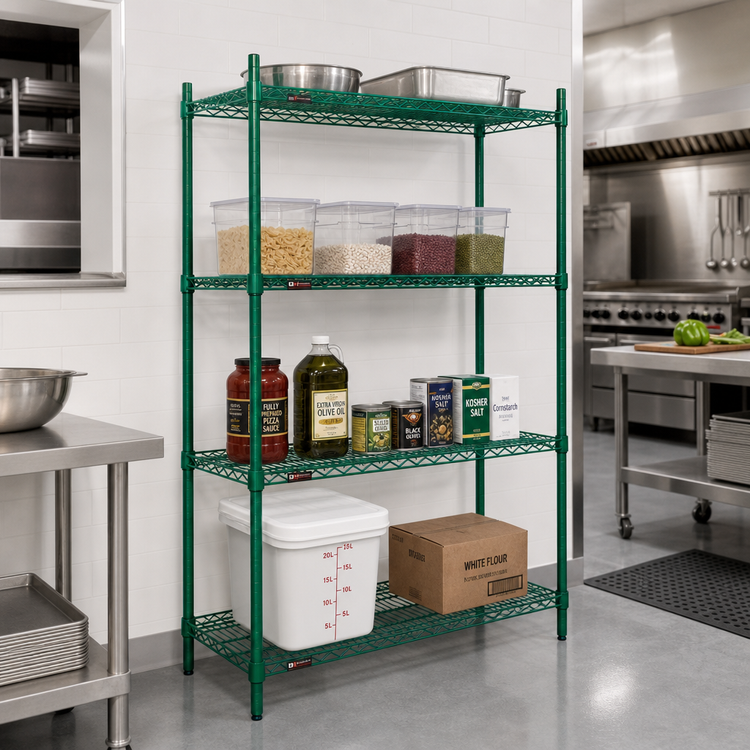 Product image #2 for Eagle Group Valu-Gard Quad-Adjust 4-Tier Stationary Wire Shelving Starter Unit, 36" W x 18" D x 74" H, Green Epoxy