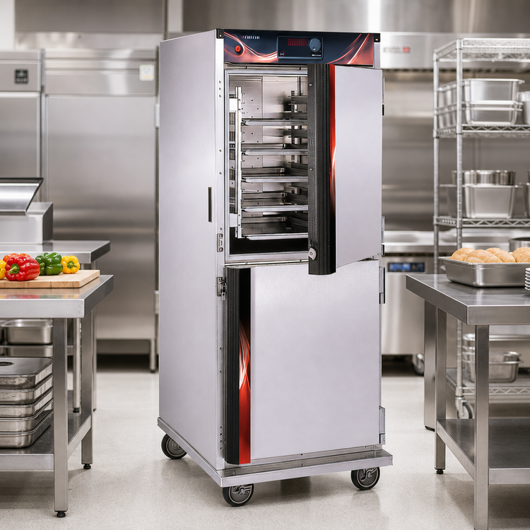 Product image #2 for Insulated Mobile Heated Holding Cabinet with Top-Mount Heater and Dutch Doors, 32 Full-Size Pan Capacity