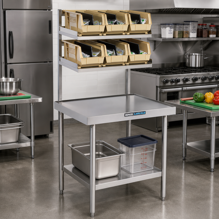 Product image #2 for Dinex 30 Inch x 24 Inch Mini Starter 14 Gauge Stainless Steel Workstation Table with Overshelves and Undershelf
